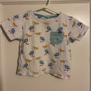 JoJo Maman Bebe White Pelican Print Short Sleeve Tee w/ Striped Pocket Size 2-3T